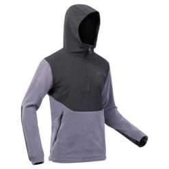 Quechua Fleecepullover Bergwandern MH500 Hoodie Warm Herren Violett