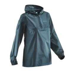 Quechua Regenjacke Damen Winddicht Wasserabweisend Kurzreissverschluss Wandern - Raincut Blau