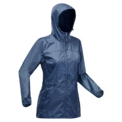 Quechua Regenjacke Damen Winddicht Wasserabweisend Wandern - Raincut Marineblau