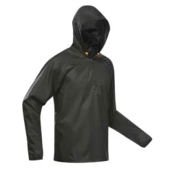 Quechua Regenjacke Herren Winddicht Wasserabweisend Kurzreissverschluss Wandern - Raincut Schwarz