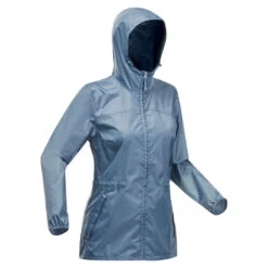 Quechua Regenjacke Damen Winddicht Wasserabweisend Wandern - Raincut Marineblau -Quechua Magasin regenjacke wandern raincut mit reisverschluss damen violett
