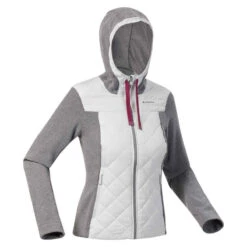 Quechua Sweatjacke Hybridjacke Naturwandern NH100 Mit Kapuze Damen Grau