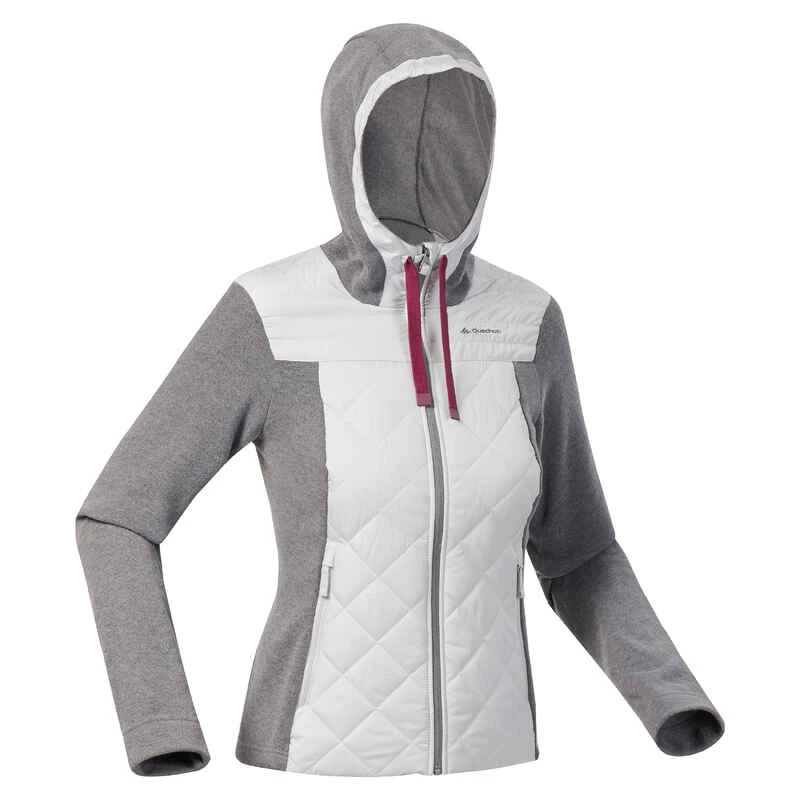 Quechua Sweatjacke Hybridjacke Naturwandern NH100 Mit Kapuze Damen Grau 3 Quechua Sweatjacke Hybridjacke Naturwandern NH100 Mit Kapuze Damen Grau
